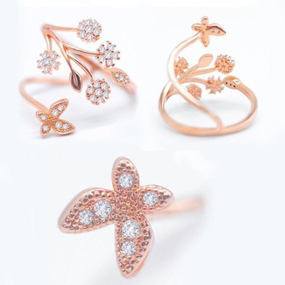 🆑 🎁 Rose Gold Butterfly & Flowers Ring - Picture 5 of 6